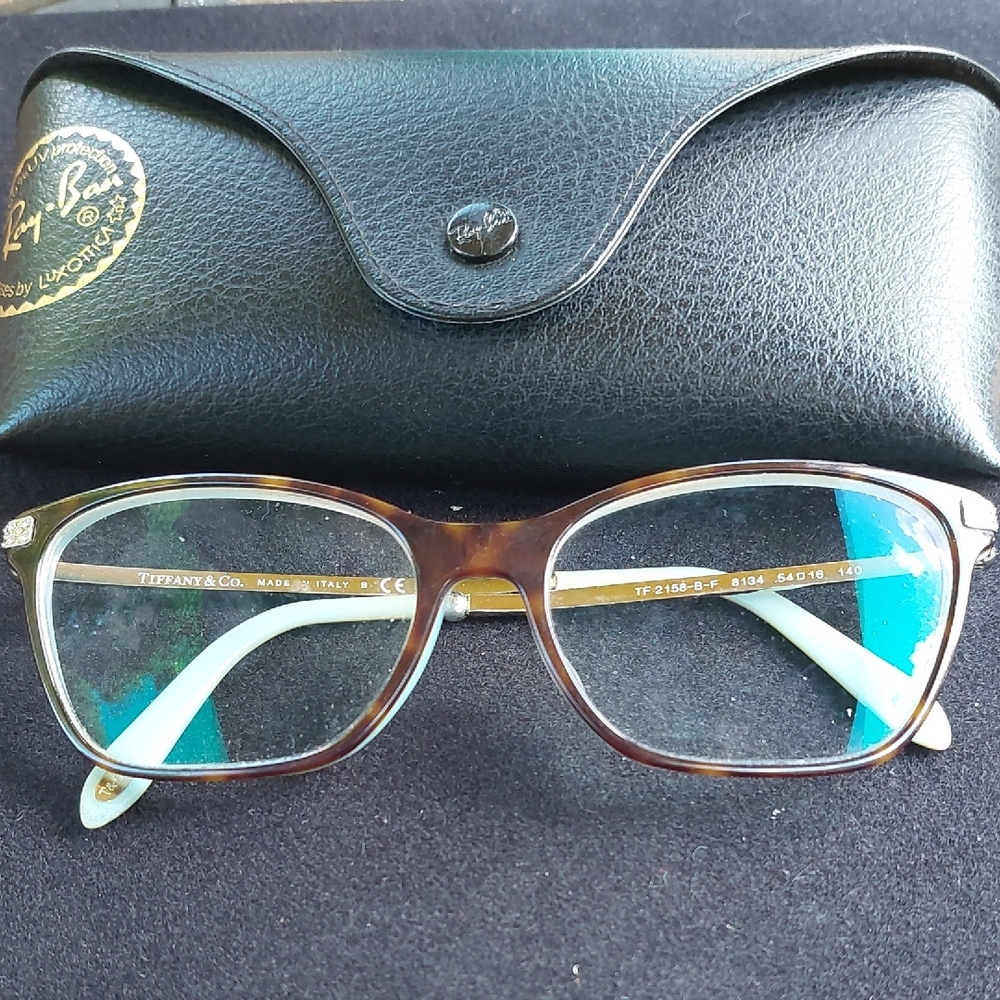Tiffany & Co. Brown Tortoiseshell Glasses with Light Blue Temples